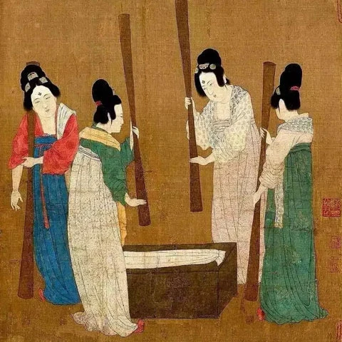 Painting Appreciation: Court Ladies Preparing Newly Woven Silk-4