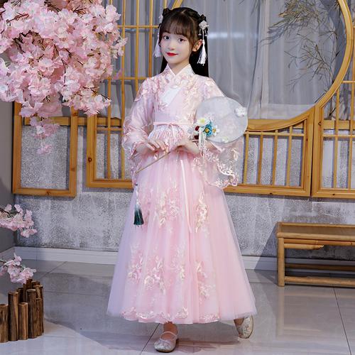 Ancient Style Hanfu Long Sleeve Shirt for Children, Ancient Style Pink Long Sleeve Hanfu for Children-3