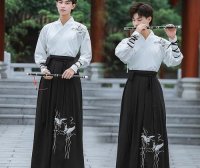 Ancient Style Children’s Hanfu with Fan, Ancient Style Children’s Hanfu with Palm Leaf Fan